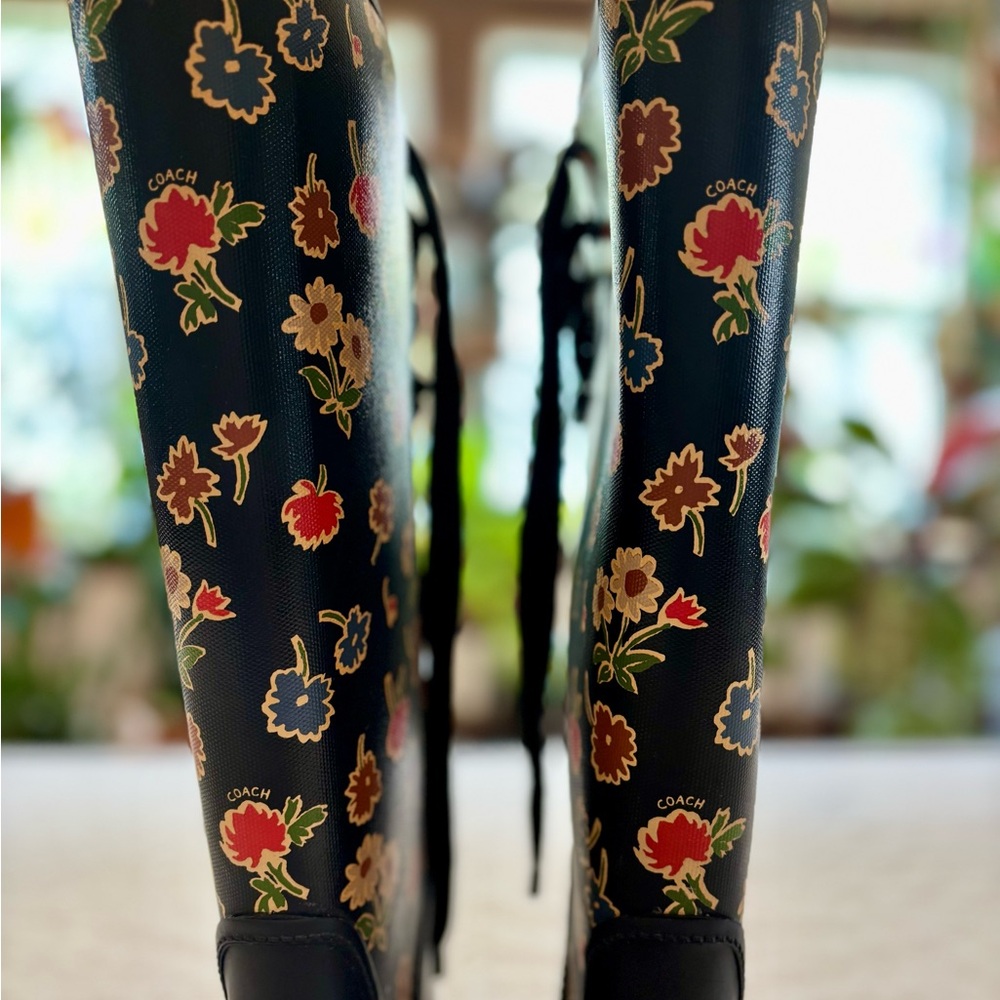 Coach Black and Red Floral Winter Rain Boots - Picture 5 of 9